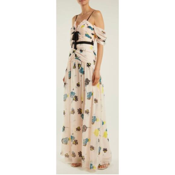 Self-Portrait floral cold shoulder ruched maxi dress - Picture 1 of 8